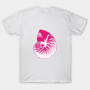 Nautilus Shell, Fuchsia Pink and White T-Shirt